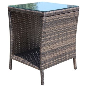Hearth and Haven Wicker Patio Coffee Table with Clear Tempered Glass Top in Brown, , large