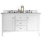 James Martin Vanities Palisades 60" Double Bathroom Vanity in Bright White with 3 cm Carrara White Marble Top and Rectangular Sinks, , large