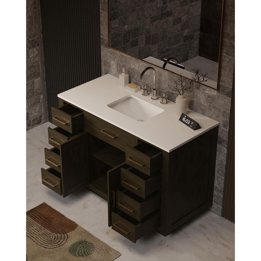 Lexora Home Abbey 48&quot; Single Bathroom Vanity in Brown Oak with 2 cm White Quartz Top and Rectangular Sink, , large