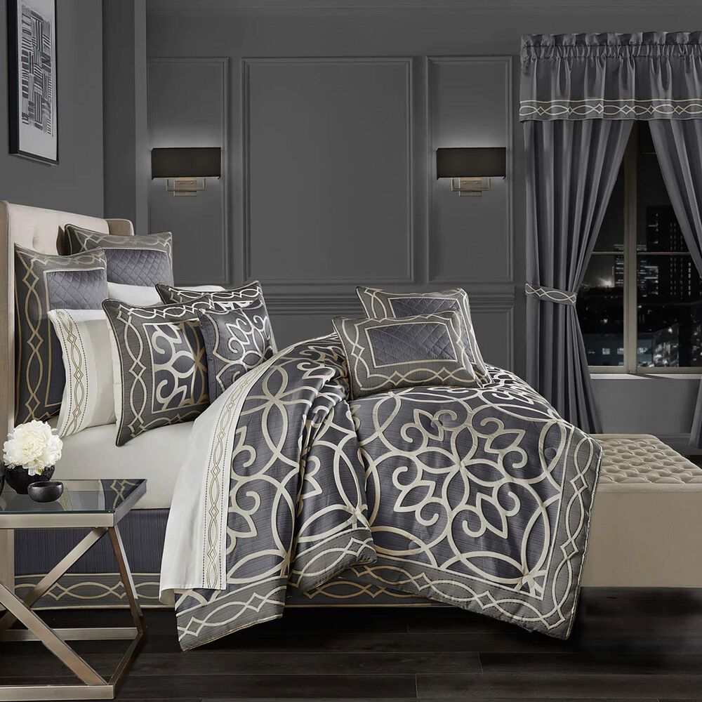 J. Queen New York Deco 4-Piece Queen Comforter Set in Charcoal, , large