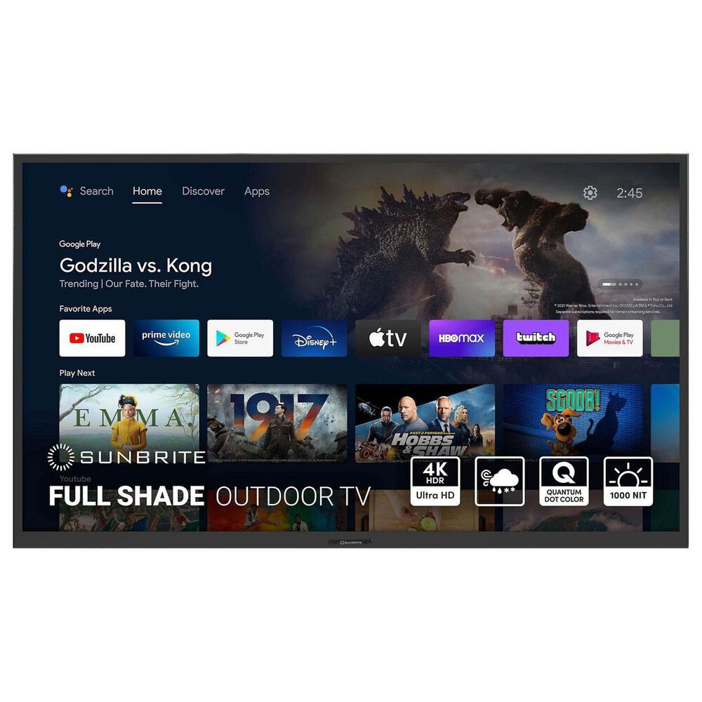 Sunbrite 65" Veranda 3 Series Outdoor Full Shade 4K UHD HDR - Smart TV with Premium Large Tilt Mount in Black, , large