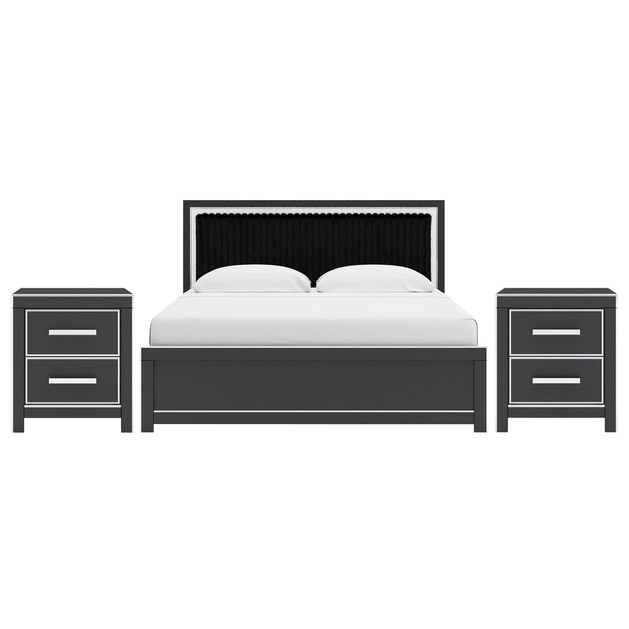 黒田坊　1212 Ashley Zuraleus King Upholstered Panel Bed with Two Nightstands in