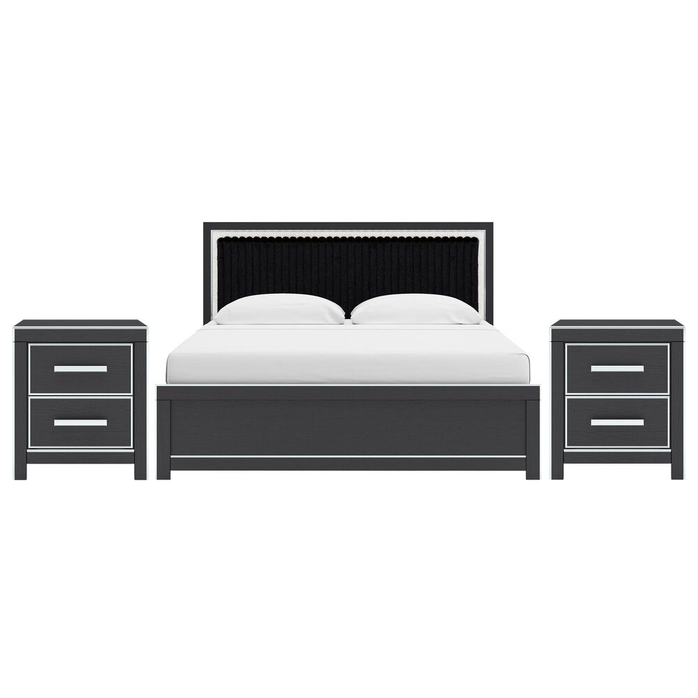 Ashley Zuraleus King Upholstered Panel Bed with Two Nightstands in Matte Black, , large