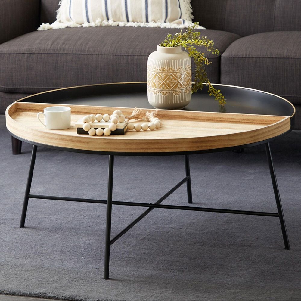 Maple and Jade Split Tray Coffee Table in Matte Black and Light Brown, , large
