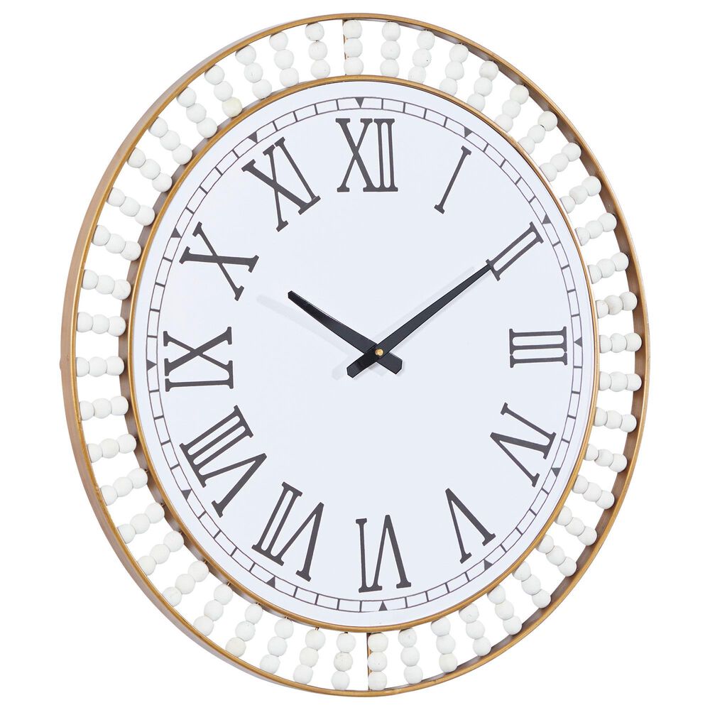 Maple and Jade Metal and Wood Wall Clock in White and Gold, , large