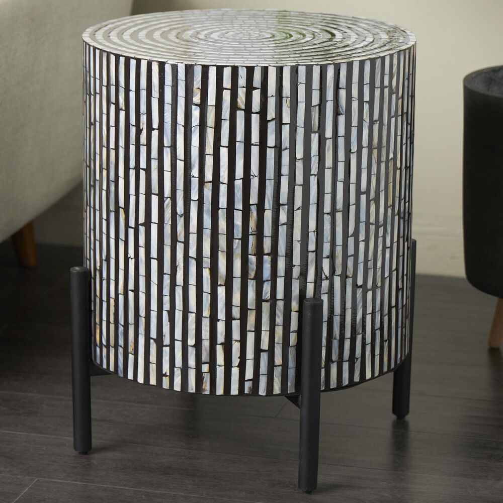 Maple and Jade Handmade Mosaic Inlay Geometric Accent End Table in Multicolored, , large