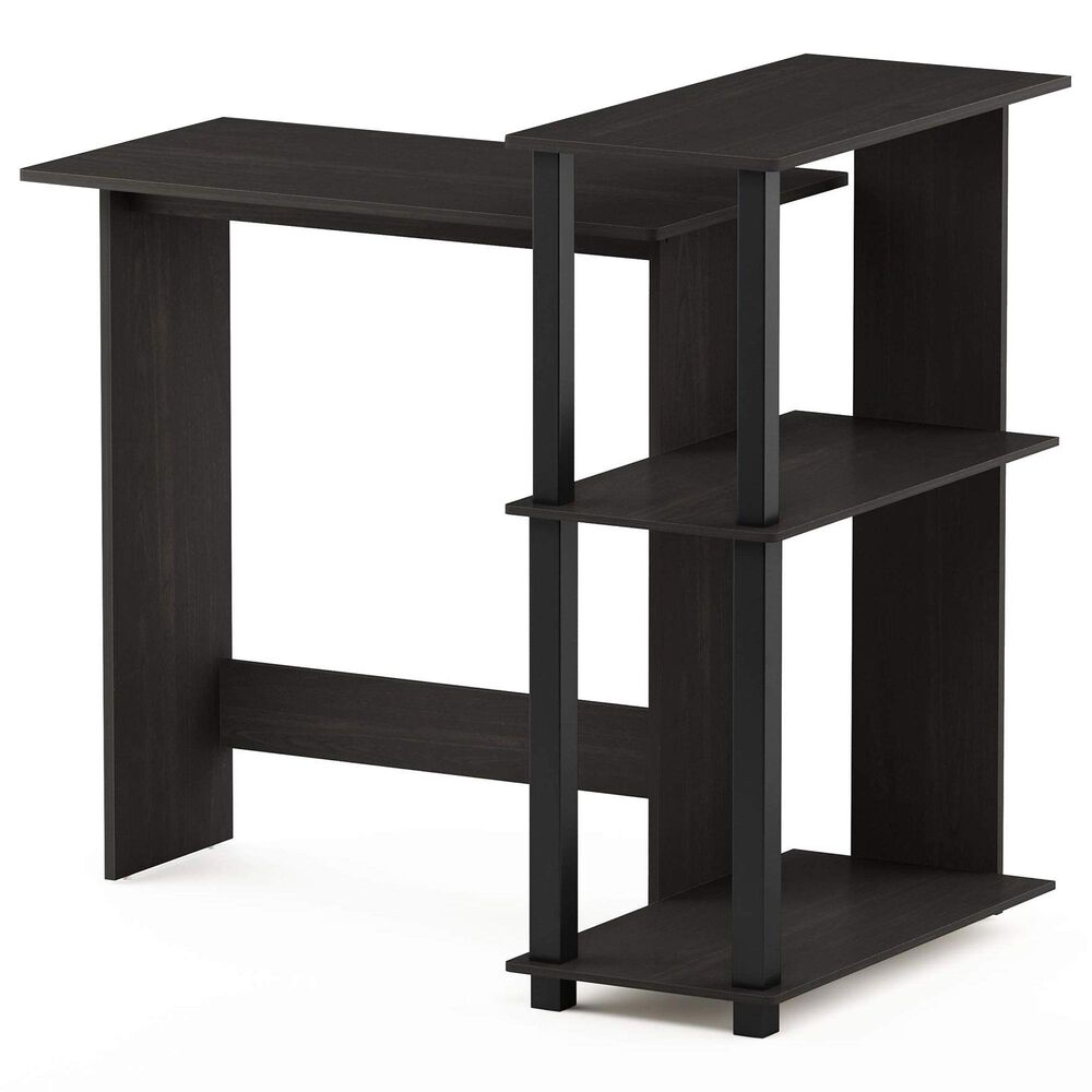 HOMLUX L-Shaped Computer Desk with Open Display Shelves in Espresso and Black, , large