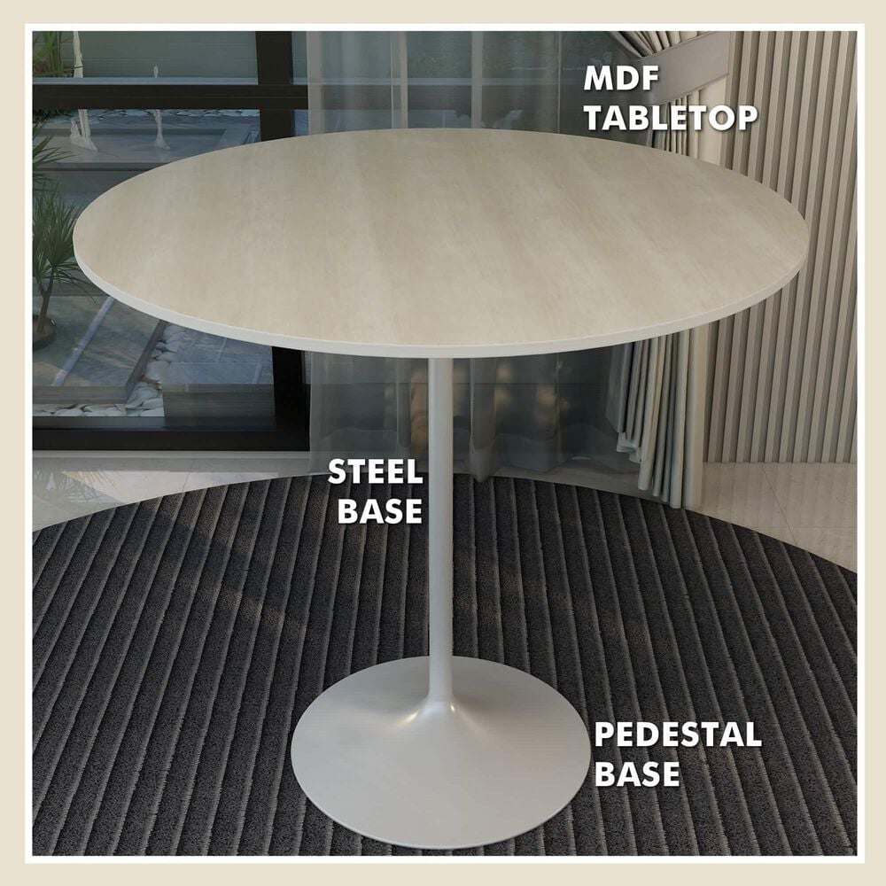 Leisuremod LeisureMod Verve Collection Modern Bar Height Table White Base with 48 Round Light Natural Wood MDF Top, , large