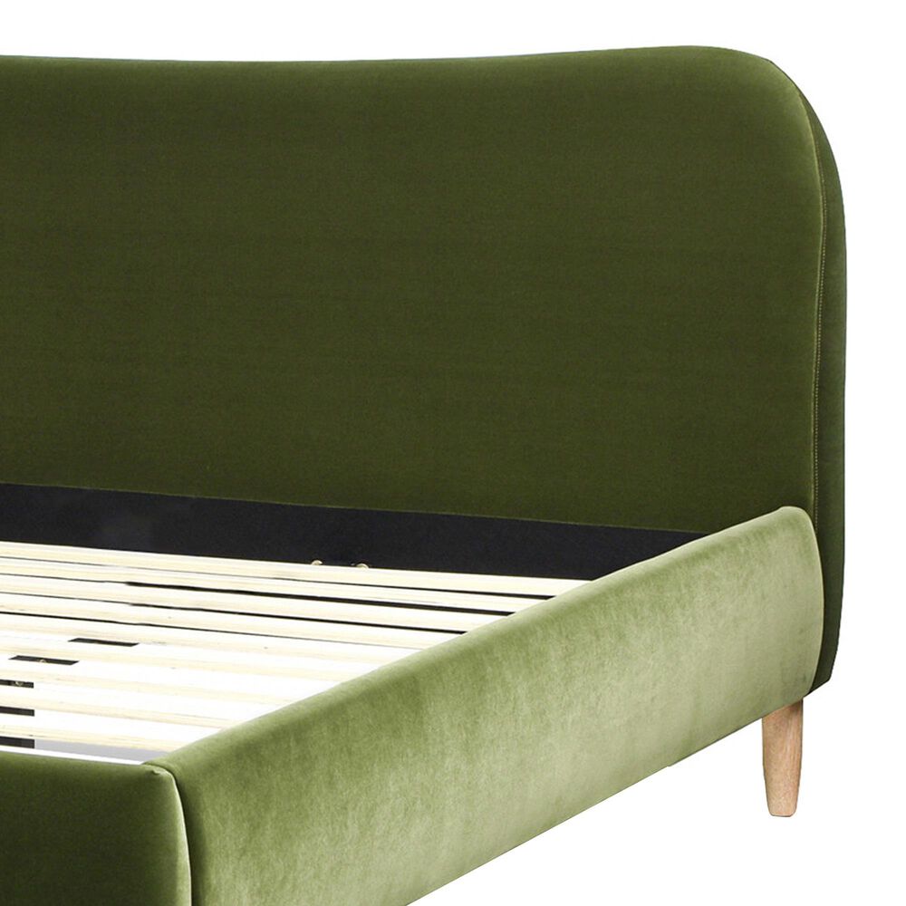 Jennifer Taylor Home Roman Queen Platform Bed with Olive Green Upholstered in Natural Whitewashed, , large