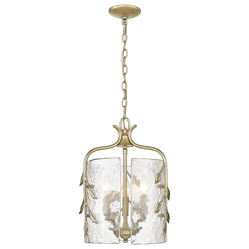 Golden Lighting Calla 3-Light Wide Pendant with Hammered Water Glass Shade in White Gold, , large