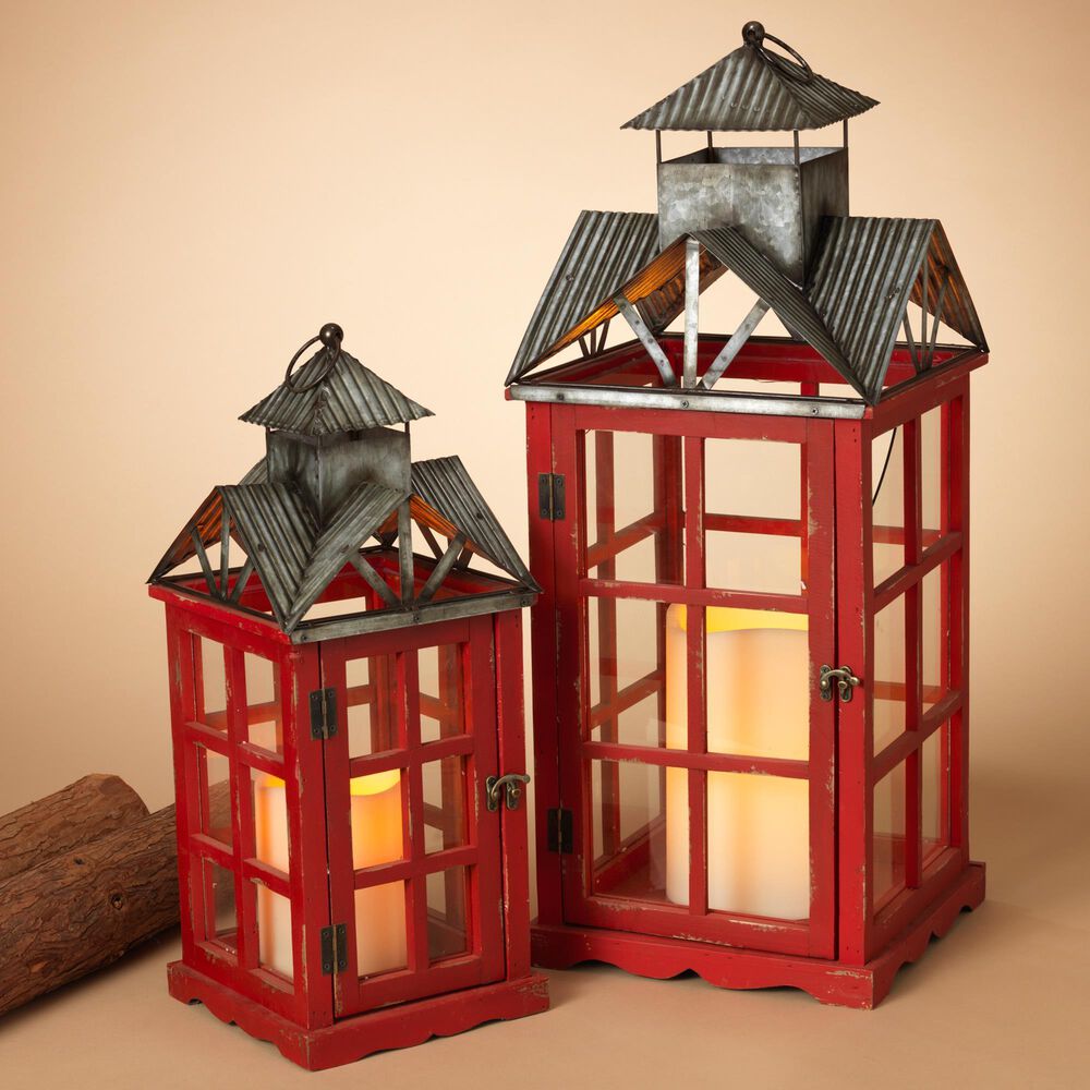 The Gerson Company 2-Piece Nesting Lantern Set in Red, , large