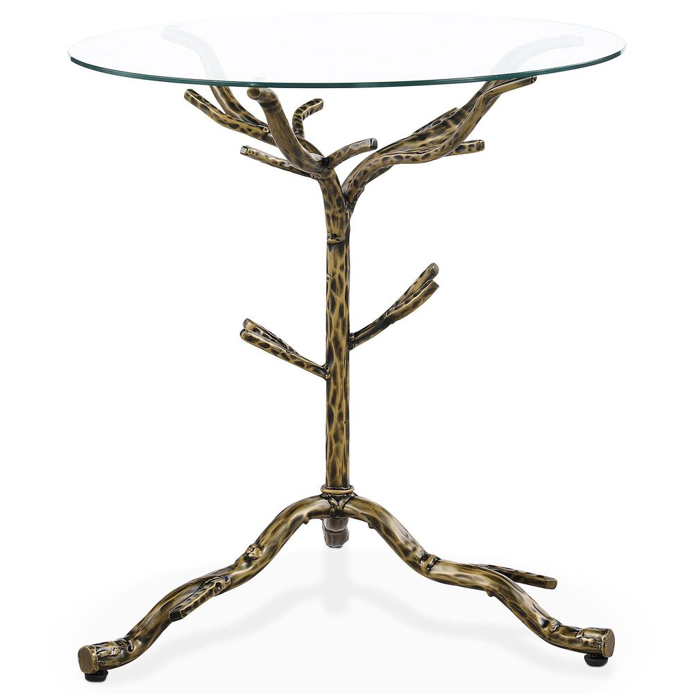 Furniture of America Lalia Side Table with Tempered Glass Top and Tree Branch Base in Matte Gold, , large