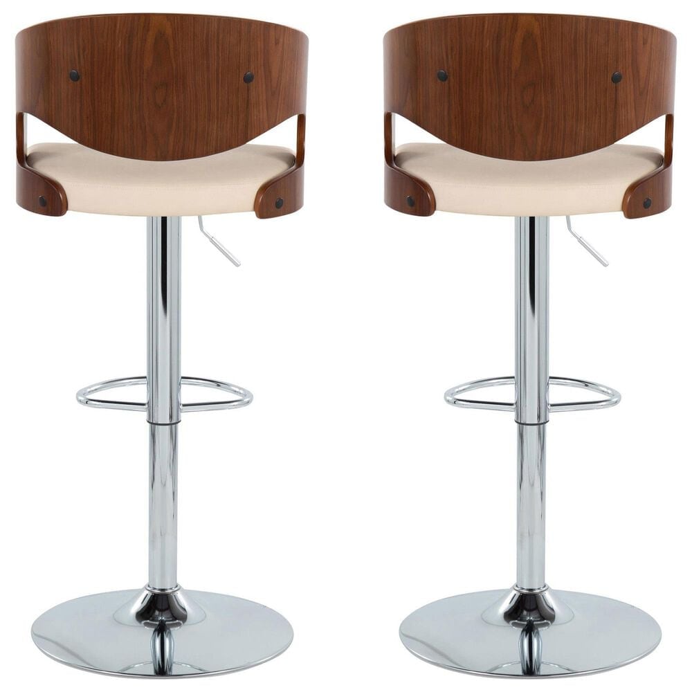 Lumisource Pino Adjustable Swivel Barstool with Cream Cushion in Chrome and Walnut &#40;Set of 2&#41;, , large