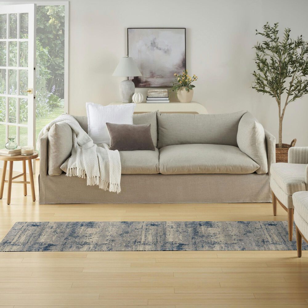 Nourison Rustic Textures Ivory, Deep Blue and Grey 2&#39;2&quot; x 7&#39;6&quot; Runner, , large