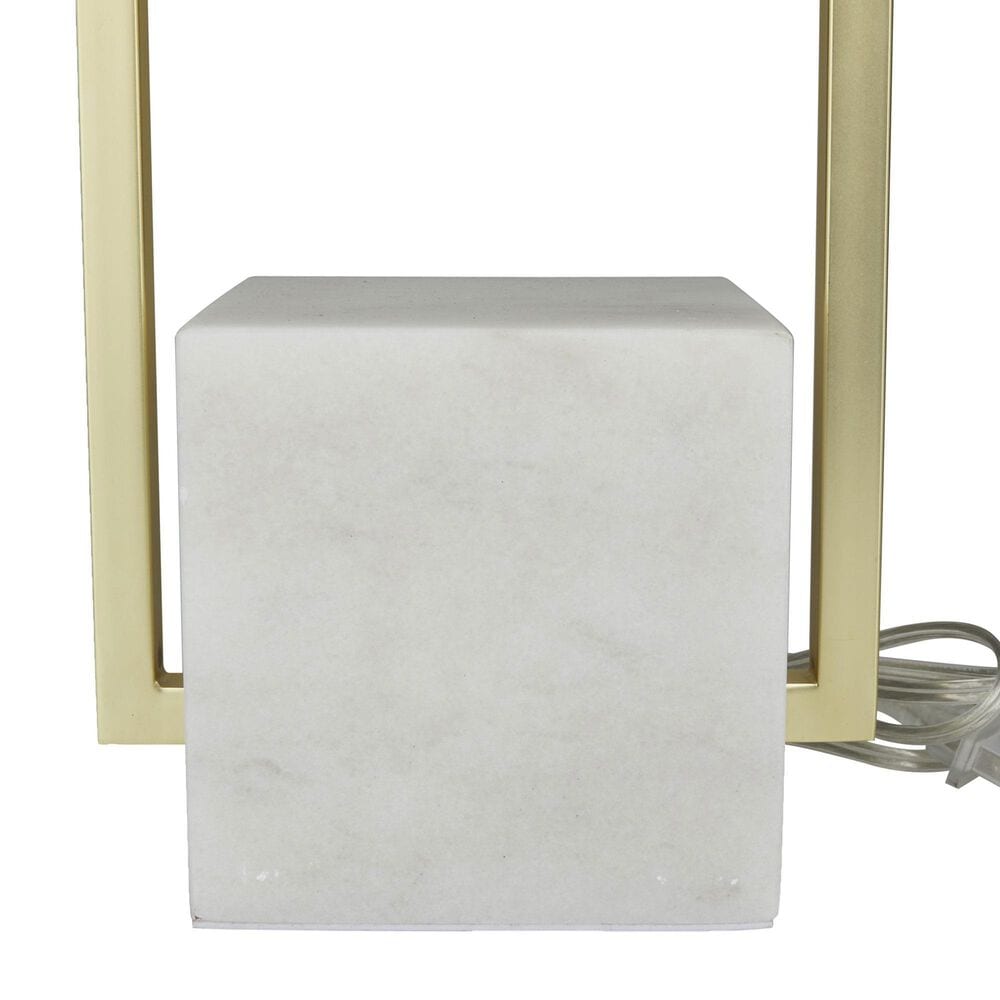 Maple and Jade 27&quot; Metal and Marble Geometric Table Lamp with Linen Shade in Gold, White and Gray, , large