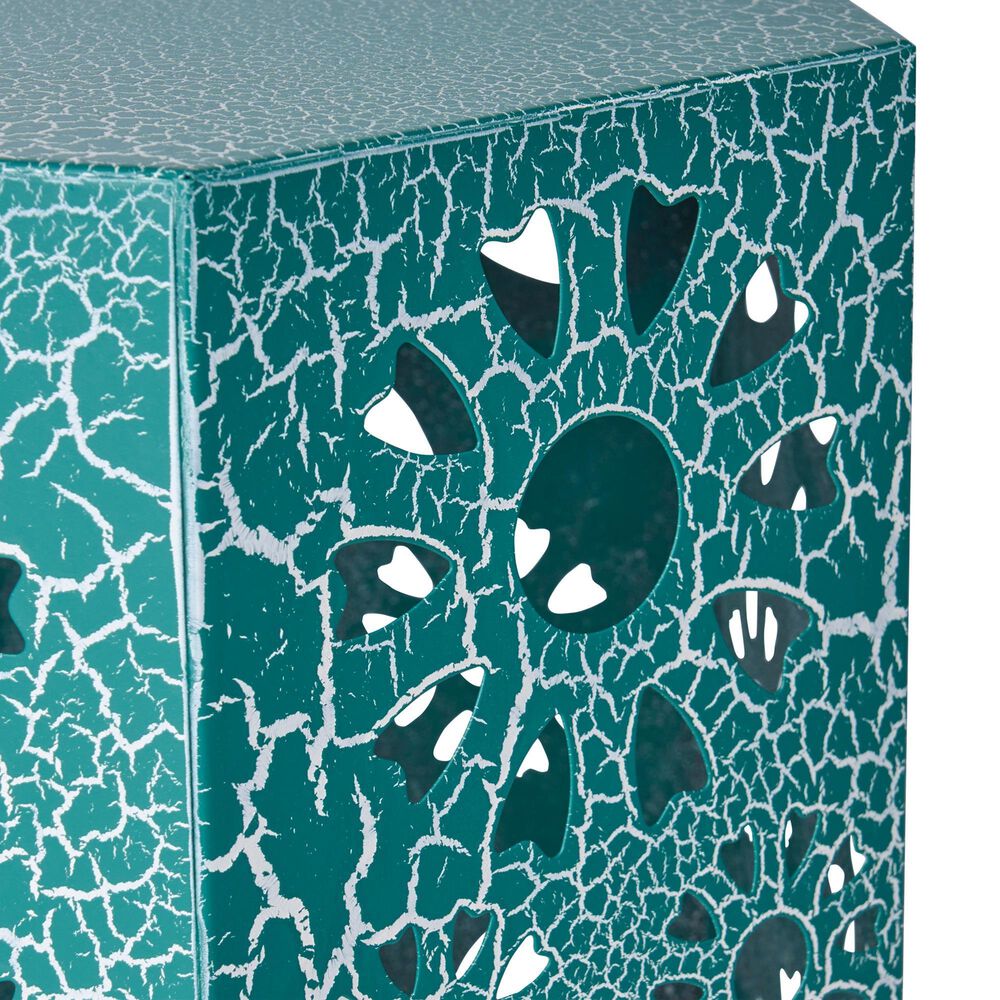Hearth and Haven Eliana 2-Piece Outdoor Hexagon Metal Side Table Set with Sunburst Cut Out Design in Teal, , large