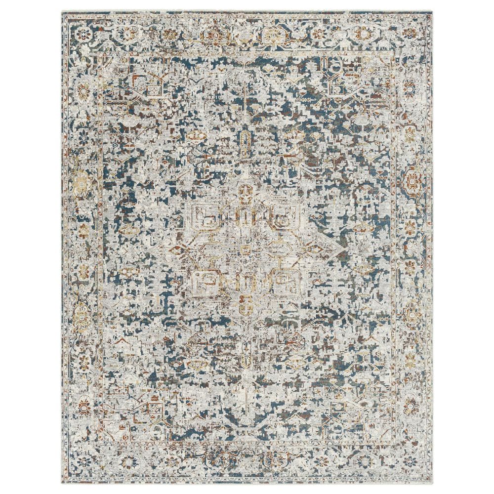 Surya Presidential Ice Blue, Blue, Dusty Sage, Saffron, Ivory, Wheat, Orange, Light Olive, Gray and Charcoal 11"6" x 15"6" Area Rug, , large