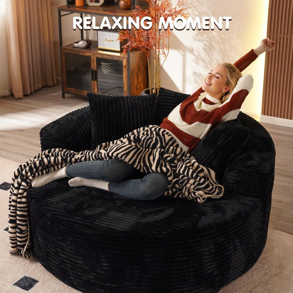 HOMLUX 59" Plush Corduroy Round Chair in Black, , large