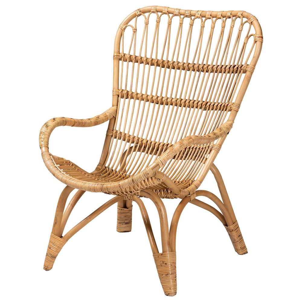 Baxton Studio Earvin Rattan Arm Chair in Natural Brown, , large