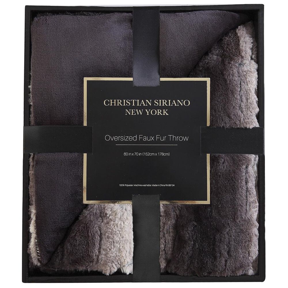 Pem America Christian Siriano 60&quot; x 70&quot; Ombre Luxury Faux Fur Throw with Gift Box in Black and Brown, , large