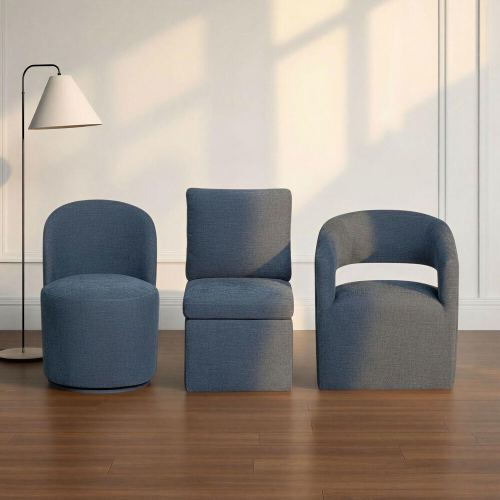 Hawthorne Furniture Upholstered Curved Back Swivel Side Chair in Denim Blue, , large