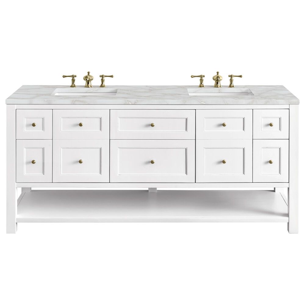 James Martin Vanities Breckenridge 72" Double Bathroom Vanity in Bright White with 3 cm Eternal Jasmine Pearl Silestone Top, Rectangular Sinks and FreePower Wireless Charger, , large