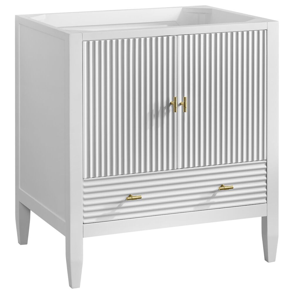 James Martin Myrrin 30" Single Bathroom Vanity in Bright White with 3 cm Victorian Silver Silestone Top and Rectangular Sink, , large