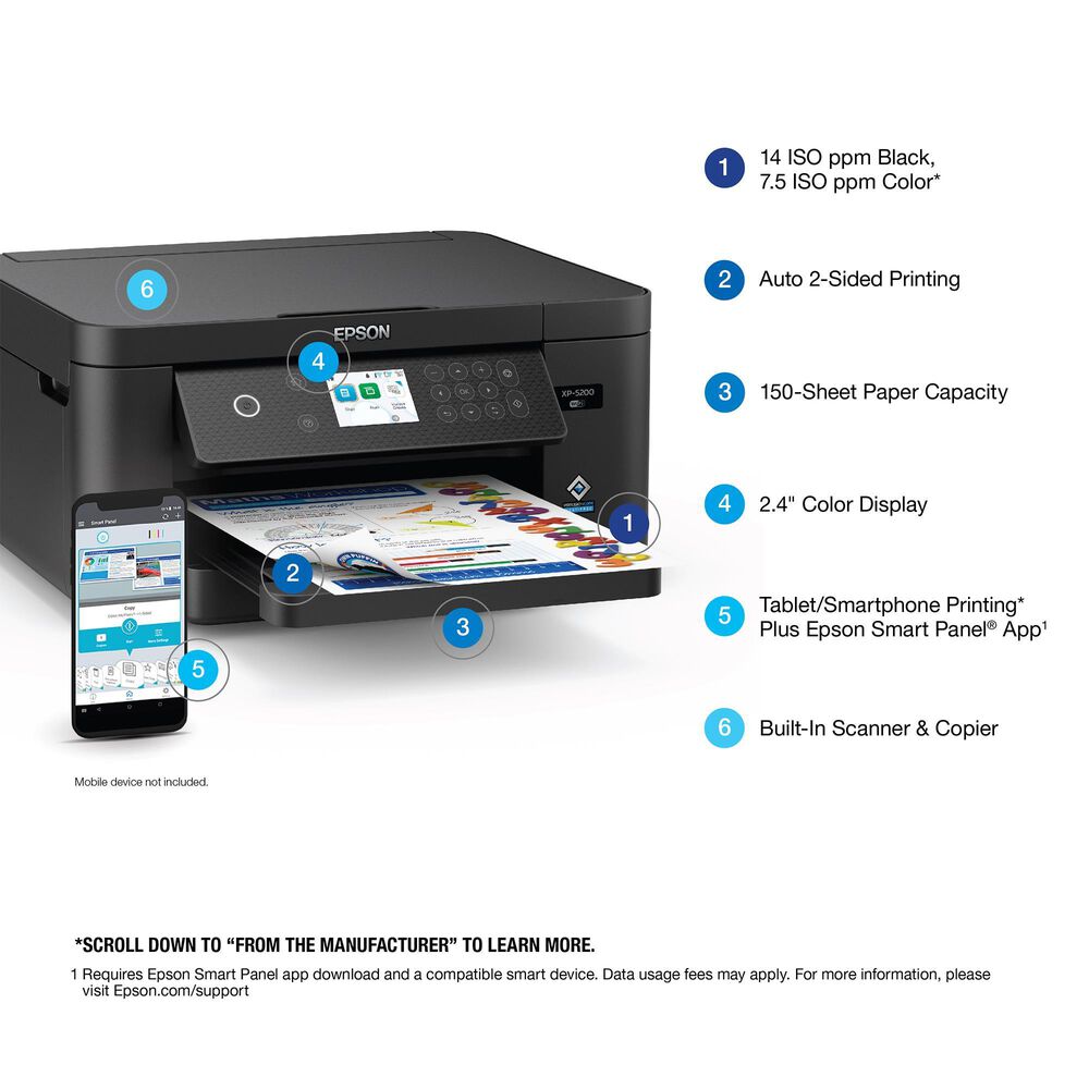 Epson Expression Home XP-5200 Wireless Color Inkjet All-in-One Printer with Scan and Copy in Black, , large
