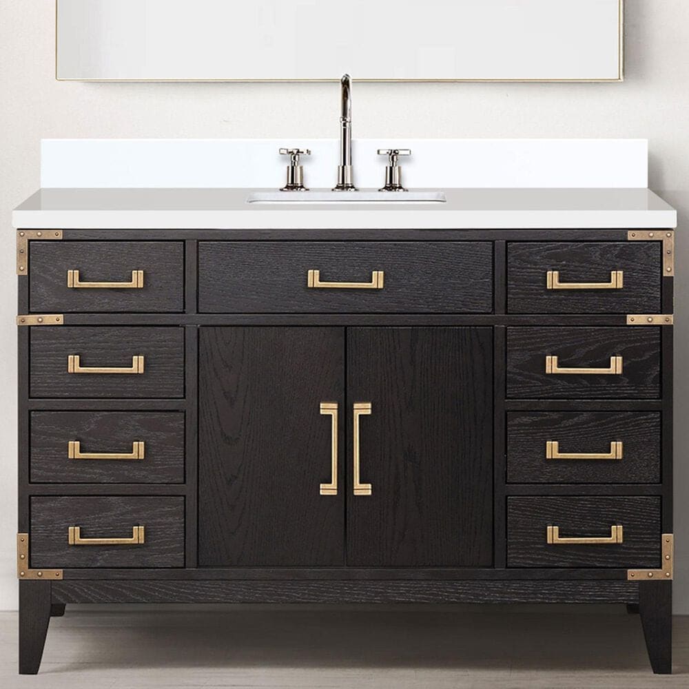 Lexora Home Laurel 48&quot; Single Bathroom Vanity in Black Oak with White Cultured Marble Top and Rectangular Sink, , large