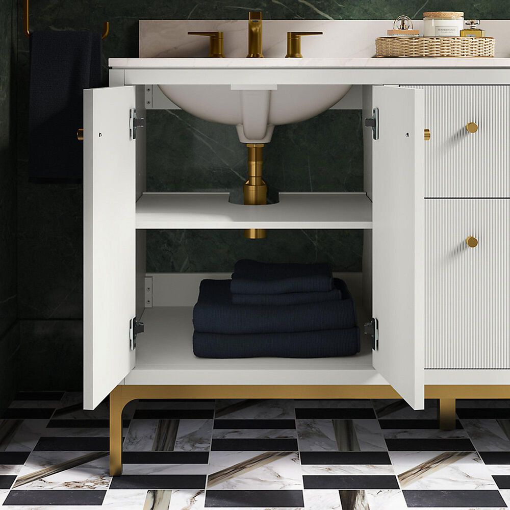 Kohler Calpa 60" Double Bathroom Vanity in White with 2 cm White Quartz Top and Rectangular Sinks, , large