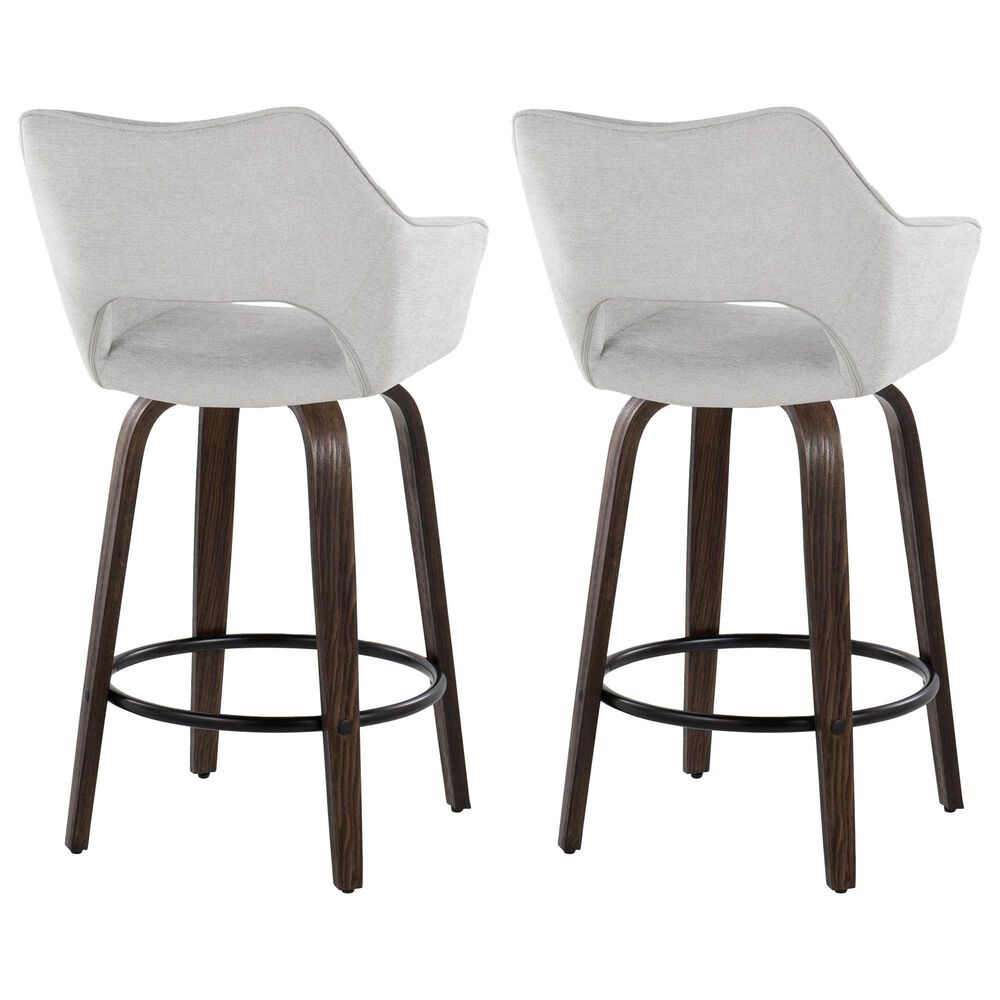 LumiSource Mustang 26" Swivel Counter Stool with Grey Fabric Upholstery in Glazed Walnut and Black (Set of 2), , large