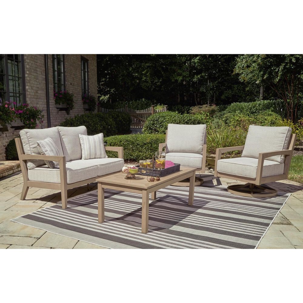 Ashley Hallow Creek Patio Loveseat in Beige, , large