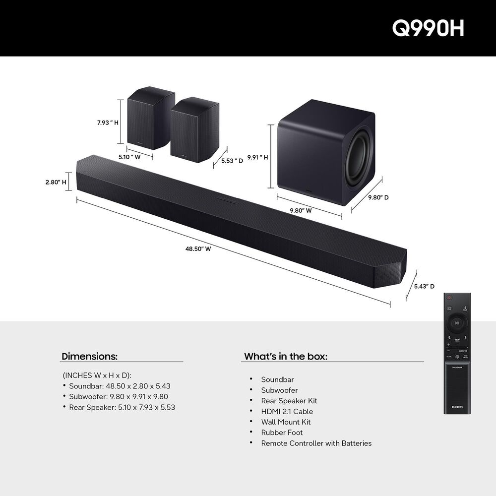 Samsung Q Series 11.1.4 Channel Soundbar with Wireless Subwoofer and Rear Speaker in Titan Black, , large