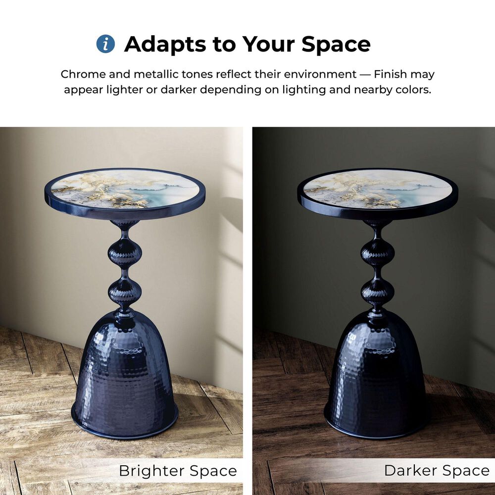 Furniture of America Gleam Round End Table in Polished Blue and Ocean, , large