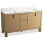 Kohler Solive 60" Double Bathroom Vanity in Light Oak with 2 cm White Quartz Top and Rectangular Sinks, , large