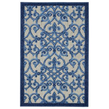 Nourison Aloha Damask 2"8" x 4" Grey and Blue Indoor/Outdoor Area Rug, , large
