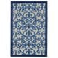 Nourison Aloha Damask 2"8" x 4" Grey and Blue Indoor/Outdoor Area Rug, , large