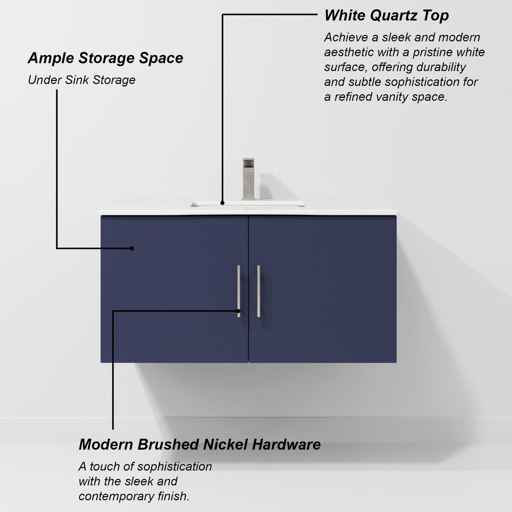 Lexora Home Geneva 36" Single Bathroom Vanity in Navy Blue with 2 cm White Quartz Top and Rectangular Sink, , large