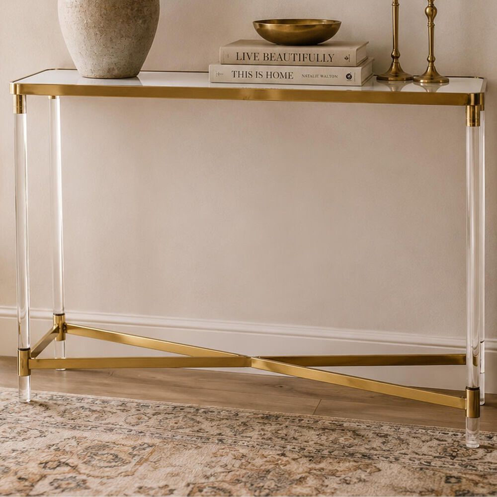 Maple and Jade 32" Rectangular Console Table with Mirrored Top in Gold, , large