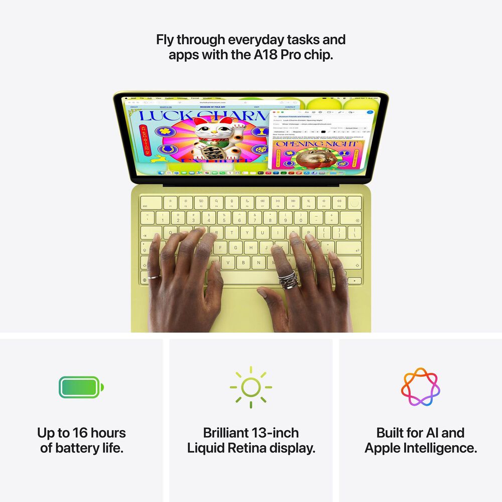 Apple 13" MacBook Neo | Apple A18 Pro Chip - 6-core CPU and 5-core GPU - 8GB RAM - 512GB SSD in Citrus with 3-Year AppleCare+, , large