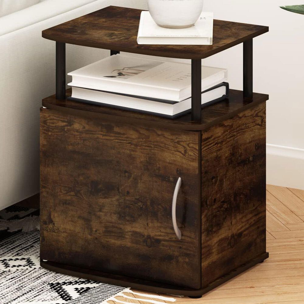 HOMLUX End Table with Open Shelf in Amber Pine and Black, , large