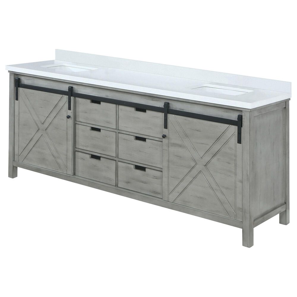 Lexora Home Marsyas 80" Double Bathroom Vanity in Ash Grey with 2 cm White Cultured Marble Top and Rectangular Sinks, , large