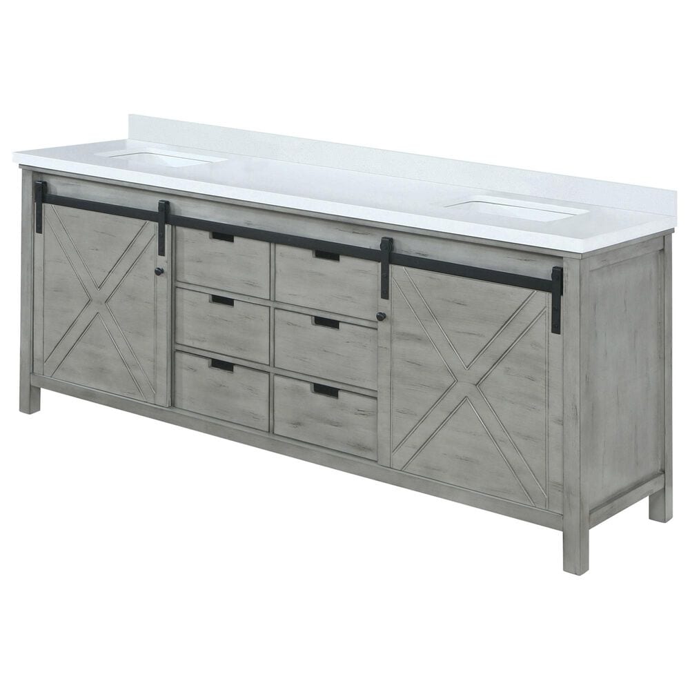Lexora Home Marsyas 80" Double Bathroom Vanity in Ash Grey with 2 cm White Cultured Marble Top and Rectangular Sinks, , large