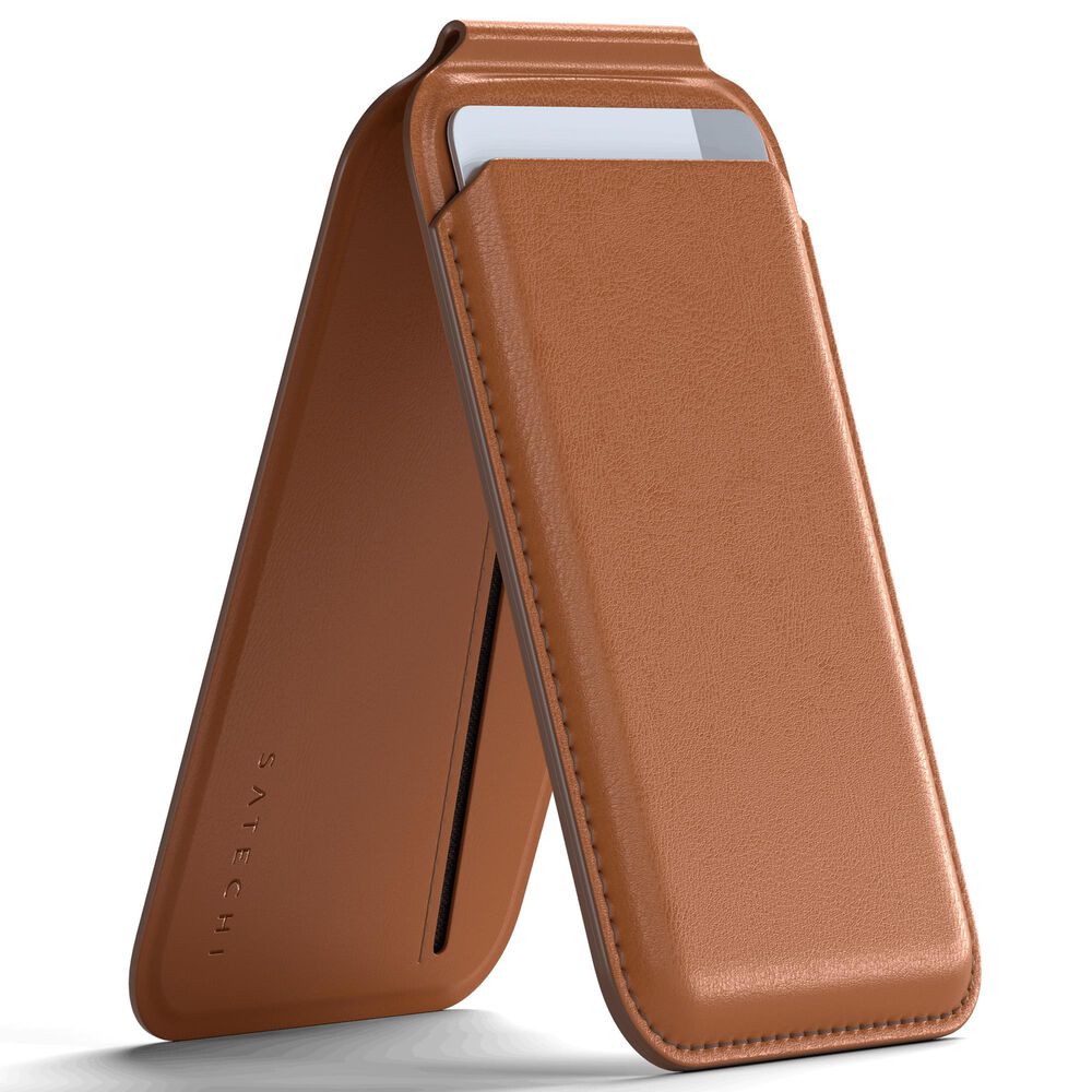 Satechi Vegan Leather Magnetic Wallet Stand in Brown, , large