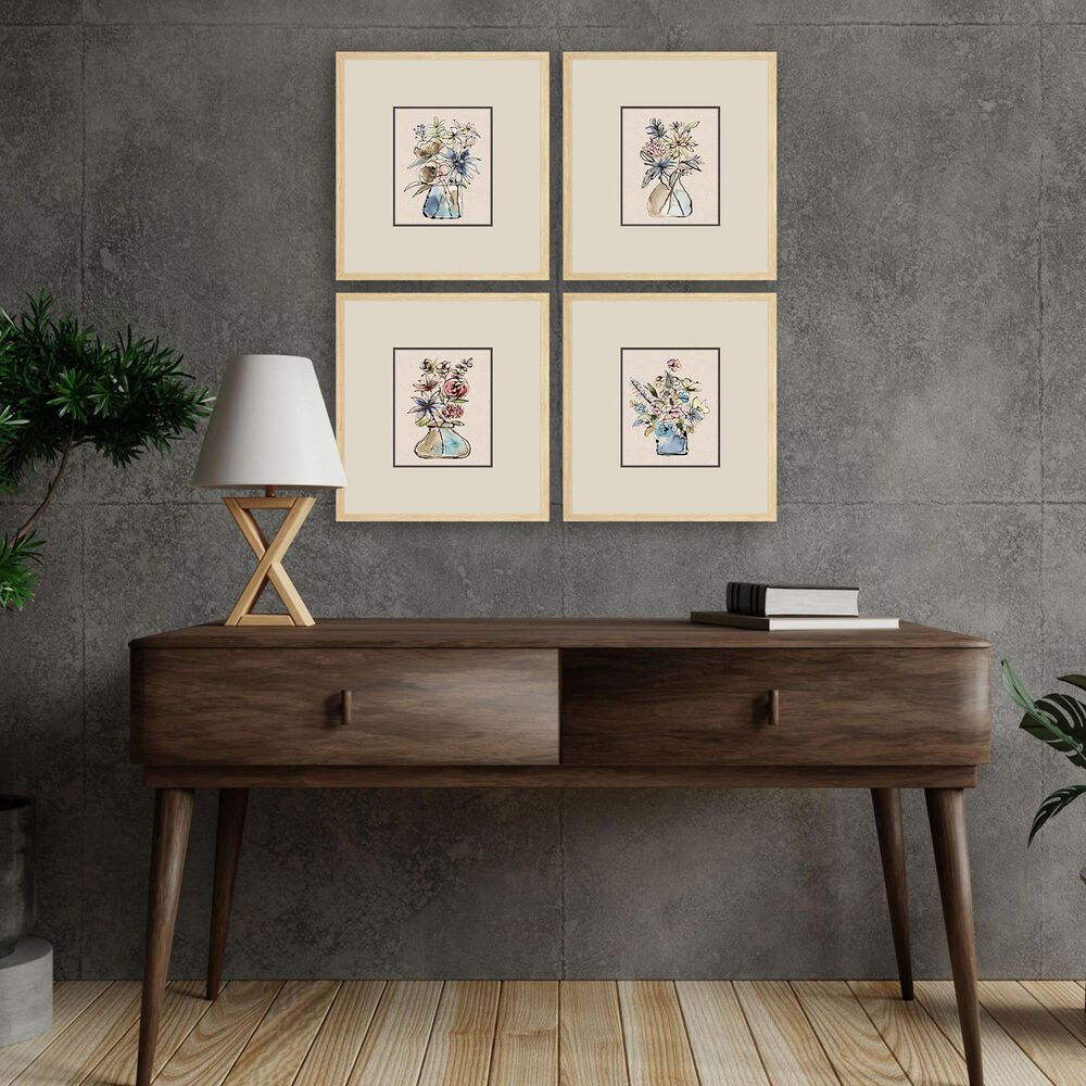 Paragon 18" x 20" Floral Sketch Wall Art in Blue (Set of 4), , large
