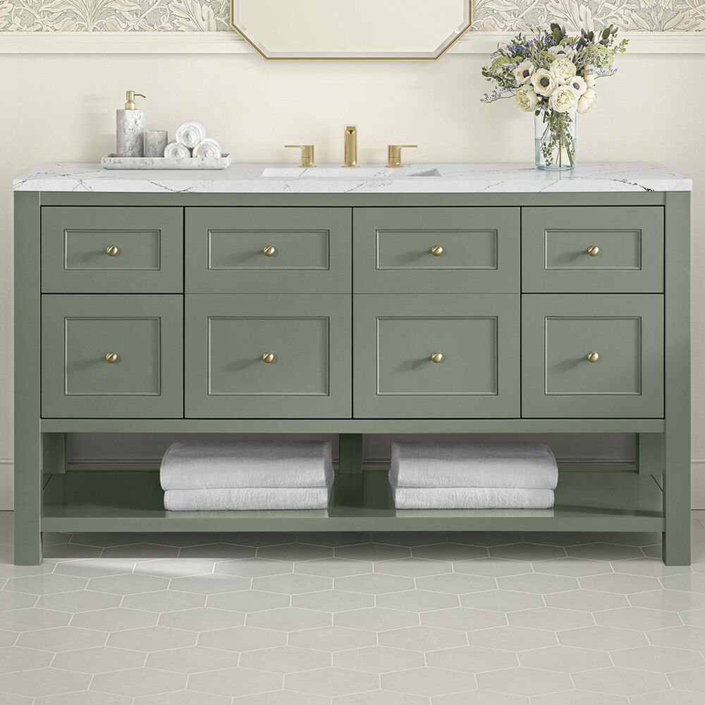 James Martin Vanities Breckenridge 60" Single Bathroom Vanity in Smokey Celadon with 3 cm Ethereal Noctis Quartz Top, Rectangular Sink and FreePower Wireless Charger, , large