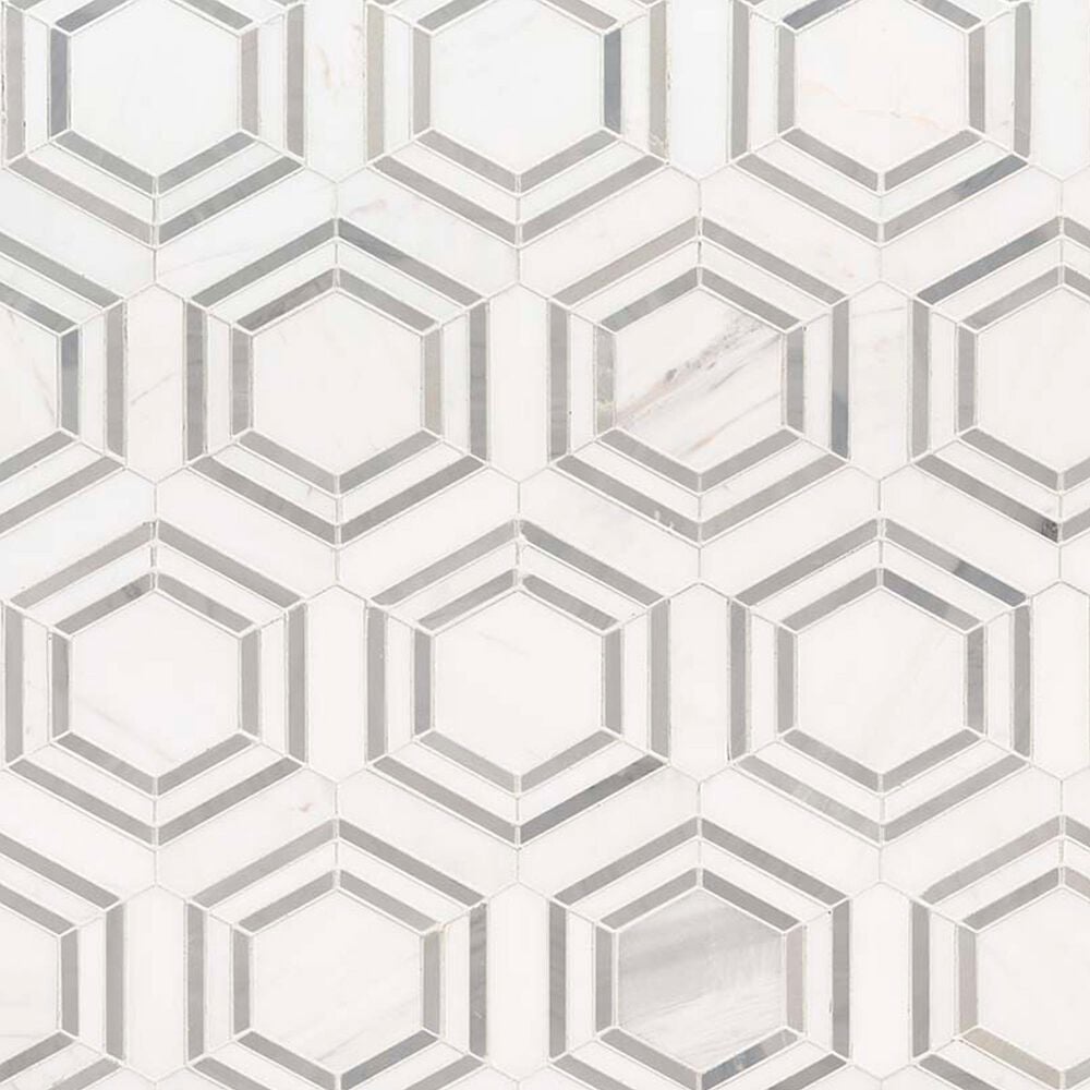 MS International Georama Grigio 2" x 2" Hexagon on 13" x 15" Marble Mosaic Sheet, , large