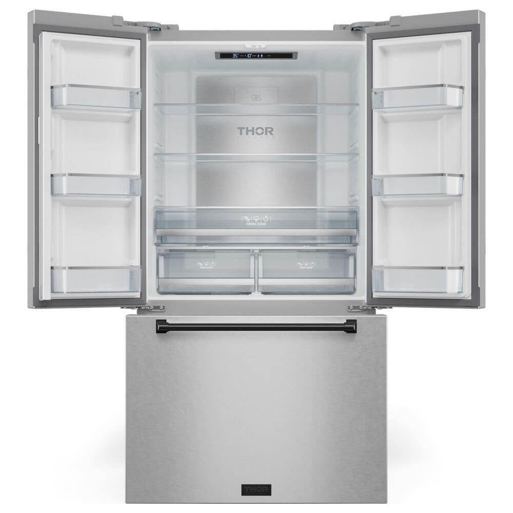 THOR KITCHEN Gordon Ramsay 17.5 Cu. Ft. Counter Depth French Door Refrigerator with Black Kit in Stainless Steel, , large
