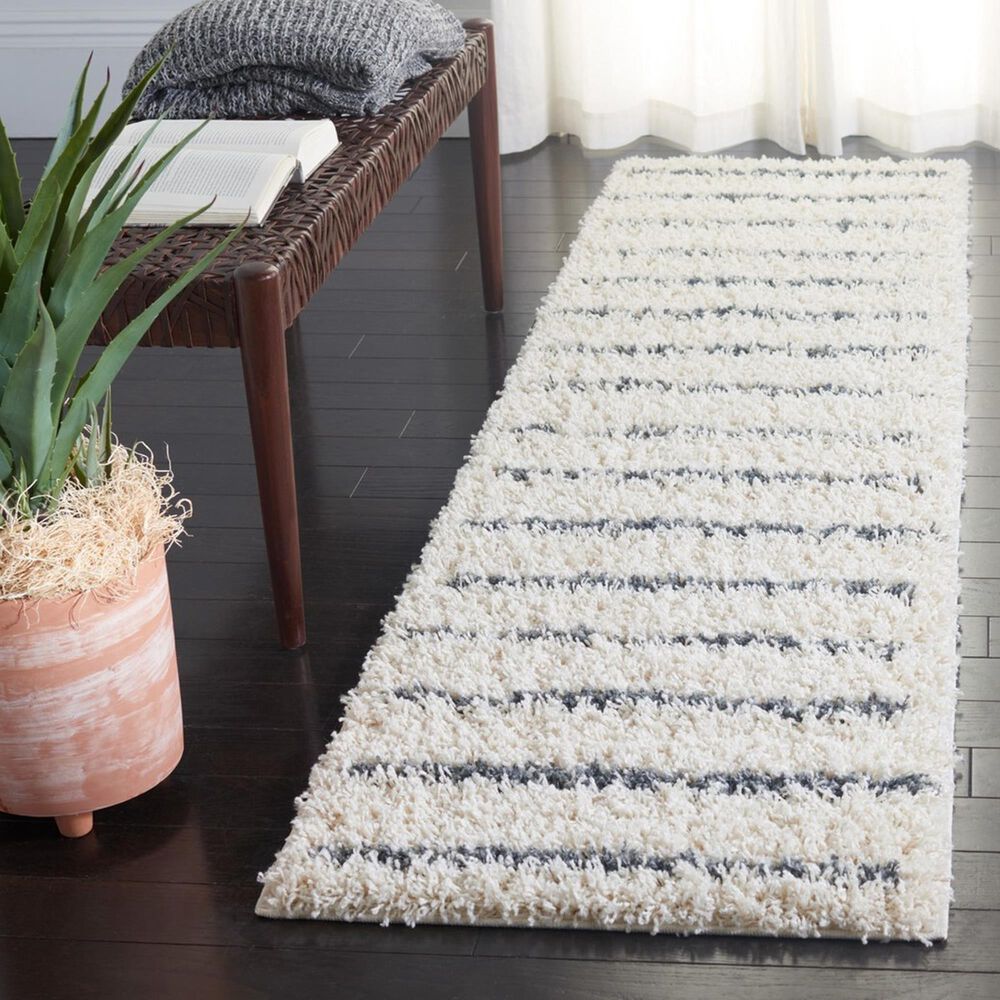 Safavieh Venus Shag VNS604B 2&#39;2&quot; x 14&#39; Ivory and Dark Grey Runner, , large