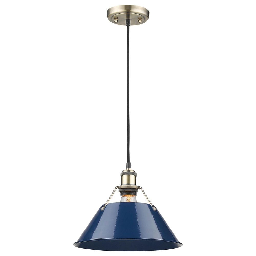 Golden Lighting Orwell 1-Light Wide Large Pendant with Matte Navy Shade in Aged Brass, , large